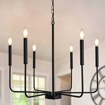 LASENCHOO Black Farmhouse Chandeliers for Dining Room Light Fixture Ceiling Hanging, 26" 6 Lights Mo...