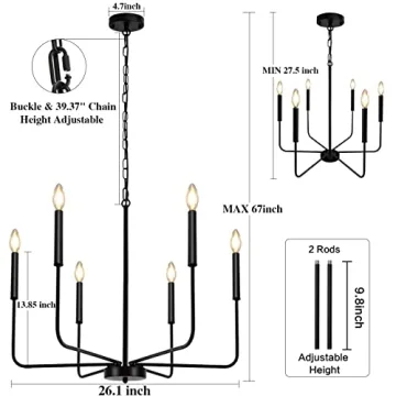 Elegant LASENCHOO Black Farmhouse Chandelier Interior Lighting