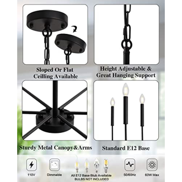 Elegant LASENCHOO Black Farmhouse Chandelier Interior Lighting