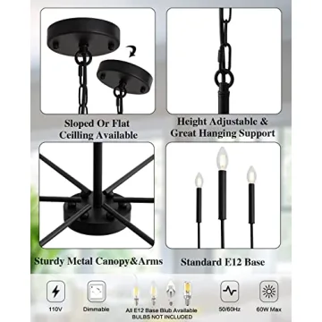 Elegant LASENCHOO Black Farmhouse Chandelier Interior Lighting