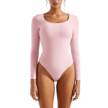 SUUKSESS Women Double Line Scoop Neck Thong Bodysuit for Flattering Fit