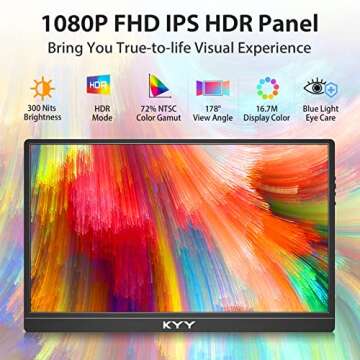 KYY Portable Monitor 15.6'' FHD 1080P USB-C HDMI w/ Smart Cover & Dual Speakers