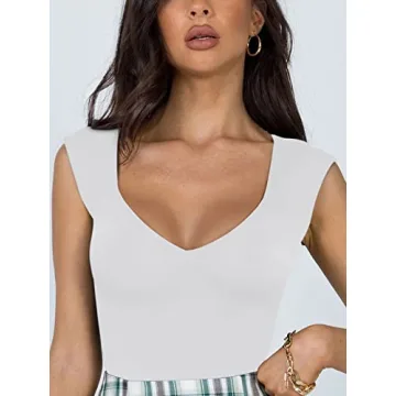 Stylish REORIA Women's Summer V Neck Bodysuit for All Occasions