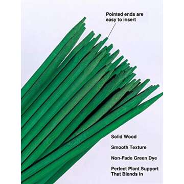 50 Green Wooden Bamboo Stakes Floral Plant Support with Twist Ties for All Occasions