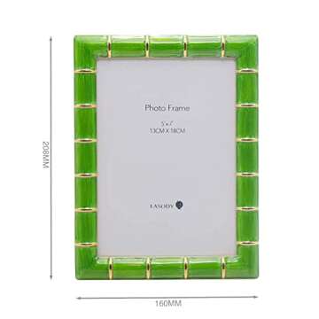 LASODY 5x7 Gold Metal Bamboo Design Picture Frame Green Photo Frame Tabletop Picture Frame