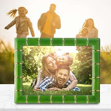 LASODY 5x7 Gold Metal Bamboo Design Picture Frame Green Photo Frame Tabletop Picture Frame