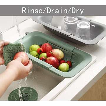 Domonic Home Colander Over the Sink Colander for Kitchen Sink, Over the Sink Strainer Basket Vegetables, Fruits, Pasta, Collapsible Colander 14.5"-19.5",Pink Colander Dishwasher Safe