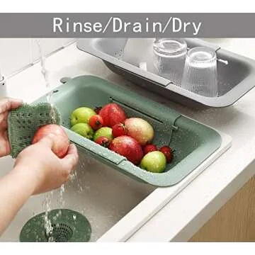 Domonic Home Colander Over the Sink Colander for Kitchen Sink, Over the Sink Strainer Basket Vegetables, Fruits, Pasta, Collapsible Colander 14.5"-19.5",Pink Colander Dishwasher Safe