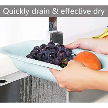 Domonic Home Colander Over the Sink Colander for Kitchen Sink, Over the Sink Strainer Basket Vegetables, Fruits, Pasta, Collapsible Colander 14.5"-19.5",Pink Colander Dishwasher Safe