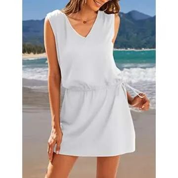 Hount Women's Cover Up Classic Beachwear Bikini Swimwear Dress Swimsuit Swim Bathing Suit Beach Sundress(White, Small)