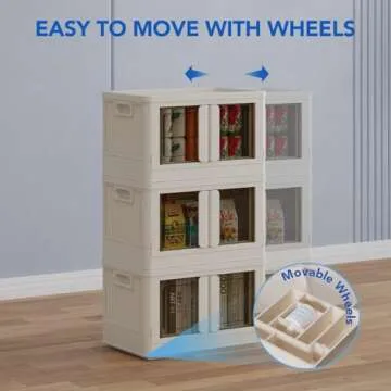 FLEXIMOUNTS Stackable Storage Bins With Lids, Collapsible Plastic Storage Bins, 110 QT-3 Pack Closet Organizers and Storage Containers with Doors For Home, Milky White, 19" L x 12.2" W x 34.3" H