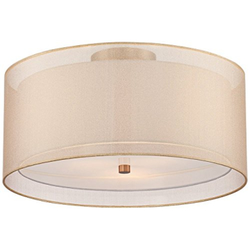 Possini Euro Design Double Drum Modern Ceiling Light Flush Mount Fixture Antique Brass 18" Wide Cham...
