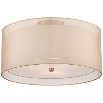 Possini Euro Design Double Drum Modern Ceiling Light Flush Mount Fixture Antique Brass 18" Wide Cham...
