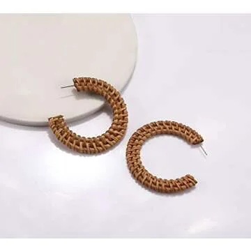 Rattan Earrings Handmade Eco-Friendly Stylish Hoop Earrings