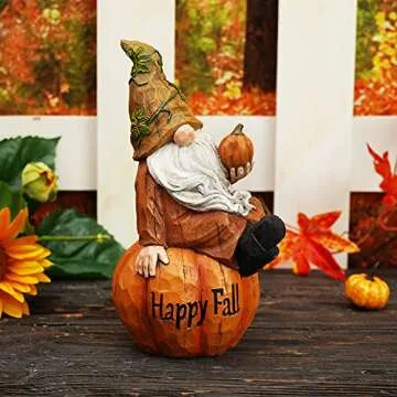 Topadorn Fall Garden Gnome Figurine for Autumn Decor