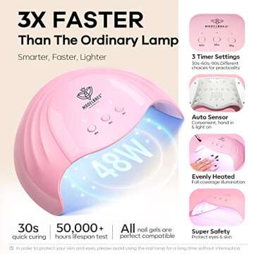 modelones 12 Colors Gel Nail Polish Kit with U V Light 48w LED Nail Dryer Lamp/Gel Base and Top Coat/Nail Art Tools/Glitter Sequins Rhinestones Essential Manicure Kit for Women