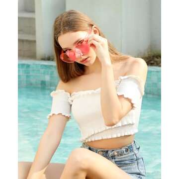 LYMOJOR Heart Sunglasses Thick Heart Glasses Rimless Fun Cute Heart Shaped Sunglasses for Women Part...