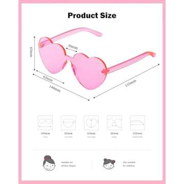 LYMOJOR Heart Sunglasses Thick Heart Glasses Rimless Fun Cute Heart Shaped Sunglasses for Women Party Favors (2 Pack, Pink and Hot Pink)