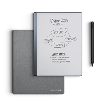 reMarkable 2 Bundle - Polymer Weave Folio | 10.3'' reMarkable 2 Paper Tablet, Marker Plus Pen with Built-in Eraser and Book Folio Case in Gray Polymer Weave