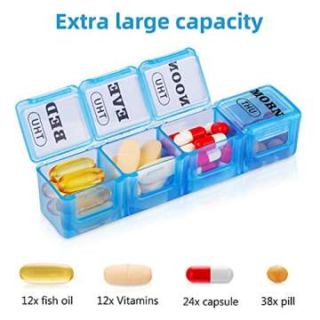XL Large Weekly Pill Organizer 4 Times a Day, 7-Day Pill Boxes and Organizer AM PM, Big Compartments...