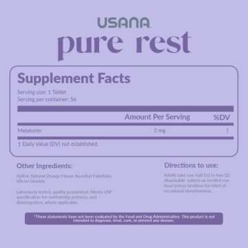USANA Pure Rest Melatonin Supplement for Sleep Support* – Fast Acting – Sugar Free - 56 Tablets