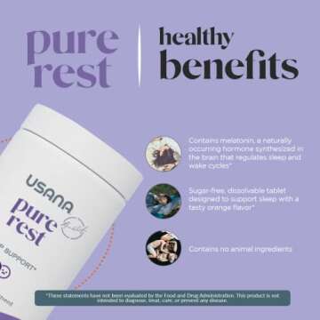 USANA Pure Rest Melatonin Supplement for Sleep Support* – Fast Acting – Sugar Free - 56 Tablets