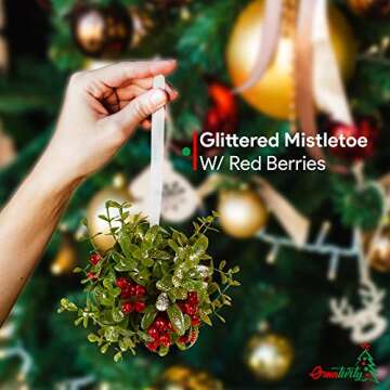 Ornativity Mistletoe Glitter Hanging Ornament for Christmas