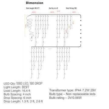 Dazzle Bright Christmas Icicle Lights 88.5 FT 8 Modes
