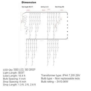 Dazzle Bright Christmas Icicle Lights 88.5 FT 8 Modes