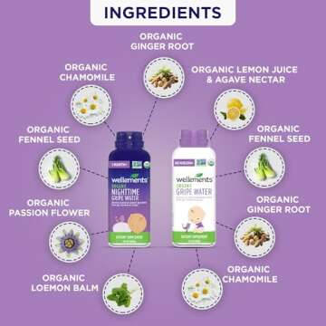 Wellements Organic Gripe Water for Babies Day & Night Combo Pack (4 Fl Oz) - Infant Gripe Water Newborn Calms Occasional Stomach Discomfort from Baby Gas, Colic, Hiccups & Fussiness - USDA Certified