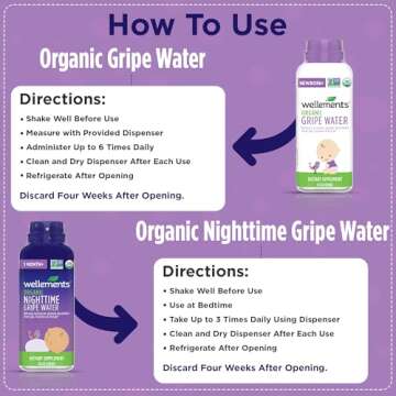 Wellements Organic Gripe Water for Babies Day & Night Combo Pack (4 Fl Oz) - Infant Gripe Water Newborn Calms Occasional Stomach Discomfort from Baby Gas, Colic, Hiccups & Fussiness - USDA Certified