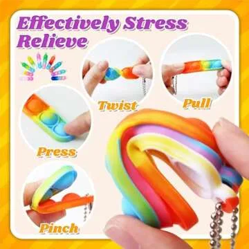FIDWOD Party Favors Bulk for Kids Boys - Pop Fidget Keychain Toys- Mini Classroom Supplies Prizes - Stress Relief Bubble Sensory Gifts Pack - Birthday Box Goodie Bag Stuffers for Girls 8-12 (32Pcs)