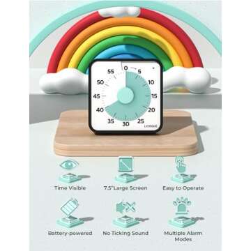 LIORQUE 60 Minute Visual Timer for Kids and Adults, Non-Ticking 7.5 Inch Large Visual Countdown Time...