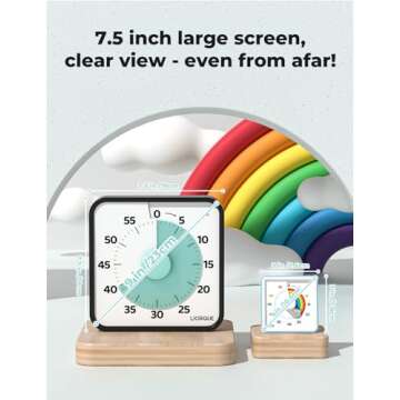 LIORQUE 60 Minute Visual Timer for Kids and Adults, Non-Ticking 7.5 Inch Large Visual Countdown Timers for Classroom Desk Countdown Clock with Magnetic Backing, Kids Pomodoro Timer Clock, Mint Green