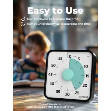 LIORQUE 60 Minute Visual Timer for Kids and Adults, Non-Ticking 7.5 Inch Large Visual Countdown Timers for Classroom Desk Countdown Clock with Magnetic Backing, Kids Pomodoro Timer Clock, Mint Green