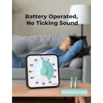 LIORQUE 60 Minute Visual Timer for Kids and Adults, Non-Ticking 7.5 Inch Large Visual Countdown Timers for Classroom Desk Countdown Clock with Magnetic Backing, Kids Pomodoro Timer Clock, Mint Green