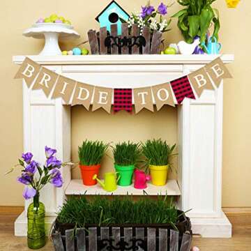 Jute Burlap Bride To Be Banner Flannel Buffalo Check Plaid Bachelorette Bridal Shower Party Decoration Supply