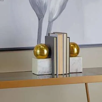 CosmoLiving by Cosmopolitan Marble Decorative Bookends Orb 10 lbs Non Skid Bookends, Set of 2 Office Bookends4 W, 7" H, Gold