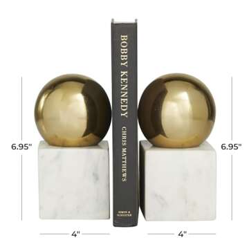 CosmoLiving by Cosmopolitan Marble Decorative Bookends Orb 10 lbs Non Skid Bookends, Set of 2 Office Bookends4 W, 7" H, Gold