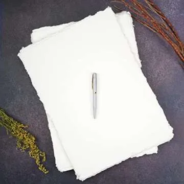 400 GSM / 25 Sheets - Rough/Textured Watercolor Drawing/Sketching Paper - 8"X6"(A5) - Handmade/Deckle Edge Paper Made from Virgin Egyptian Cotton - Off-White by Leather Village