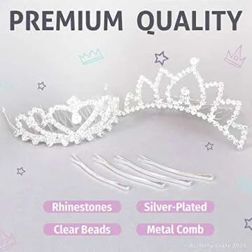 Butterfly Craze Princess Crown Comb Mini Tiara for Kids - Set of 2, Ideal for Wedding Flower Girls, Bridesmaids & Even For Brides, Also Perfect For Birthday Parties, Dress Up, And Pretend Plays