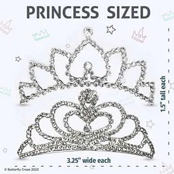 Butterfly Craze Princess Crown Comb Mini Tiara for Kids - Set of 2, Ideal for Wedding Flower Girls, Bridesmaids & Even For Brides, Also Perfect For Birthday Parties, Dress Up, And Pretend Plays