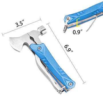 14 in 1 Stainless Steel Multitool,Use for Camping Survival Hiking Outdoors Car Tool,Gift for Men Women,Mini Tools with Flashlight Camping Knife Axe Hammer Plier Screwdrivers Saw(Blue)