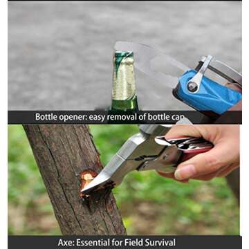 14 in 1 Stainless Steel Multitool,Use for Camping Survival Hiking Outdoors Car Tool,Gift for Men Women,Mini Tools with Flashlight Camping Knife Axe Hammer Plier Screwdrivers Saw(Blue)