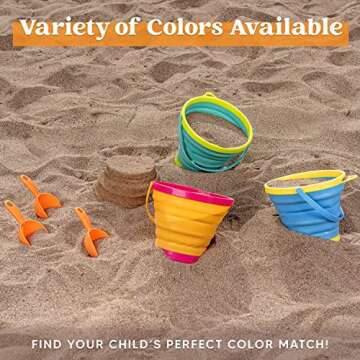 JOYIN 3 Packs Foldable Pail Bucket with Shovels & Mesh Bag, Collapsible Buckets Multi Purpose for Beach, Camping Gear, Beach Party, Fishing, and Fun Summer Activities (Yellow/Blue/Green)