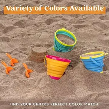 JOYIN 3 Packs Foldable Pail Bucket with Shovels & Mesh Bag, Collapsible Buckets Multi Purpose for Beach, Camping Gear, Beach Party, Fishing, and Fun Summer Activities (Yellow/Blue/Green)