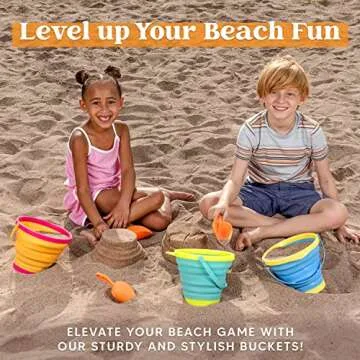 JOYIN 3 Packs Foldable Pail Bucket with Shovels & Mesh Bag, Collapsible Buckets Multi Purpose for Beach, Camping Gear, Beach Party, Fishing, and Fun Summer Activities (Yellow/Blue/Green)