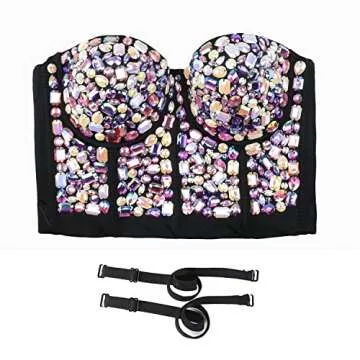 ELLACCI Women's Sexy Rhinestone Bustier Crop Top Club Party Glitter Corset Top Bra Black Multicolor Medium