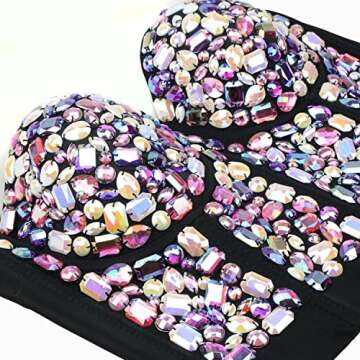 ELLACCI Women's Sexy Rhinestone Bustier Crop Top Club Party Glitter Corset Top Bra Black Multicolor Medium