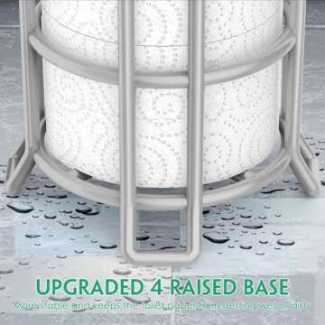 TomCare Toilet Paper Holder Upgraded Toilet Paper Stand with Raised Feet Metal Bathroom Accessories Tissue Paper Dispenser Free Standing Toilet Paper Roll with Storage Shelf Bathroom Storage Organizer